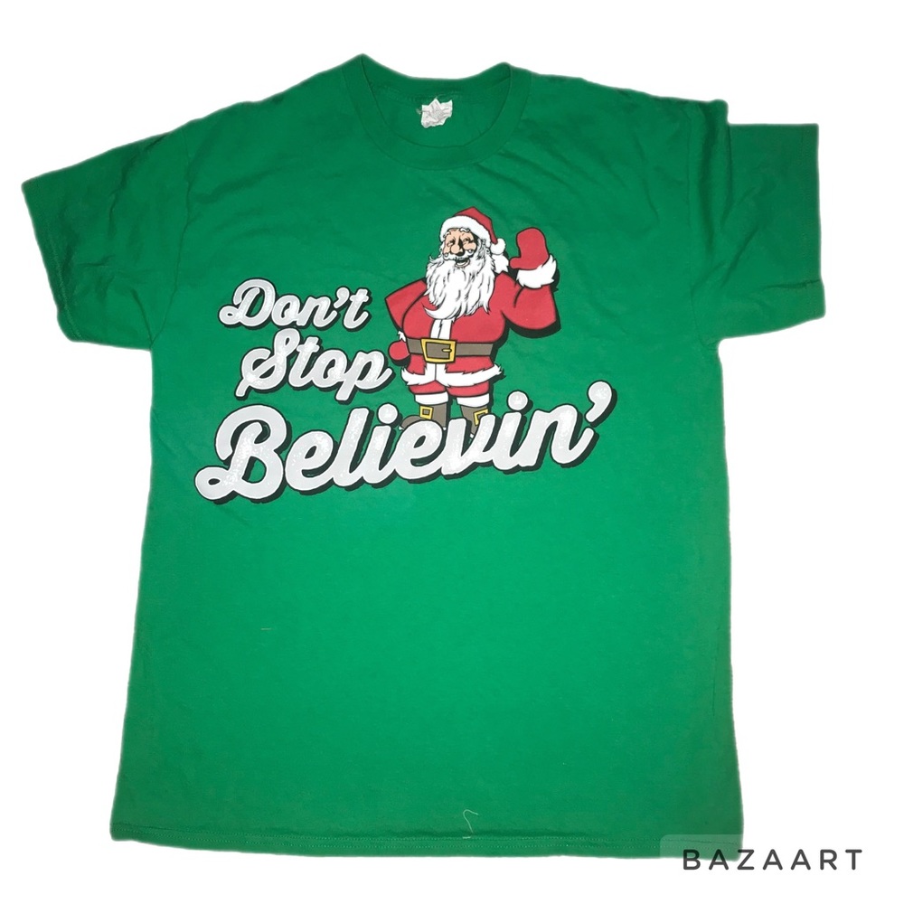 Santa Claus Mens T-Shirt Don't Stop Believin’ Christmas Large